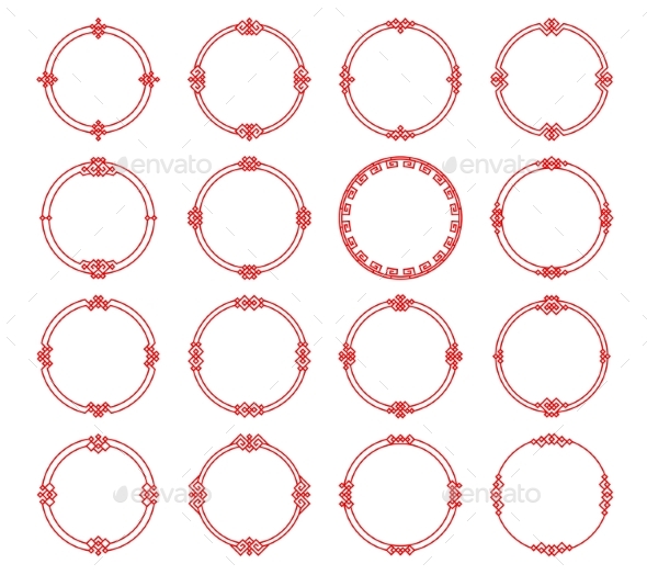 Round Asian Frames Borders with Oriental Pattern