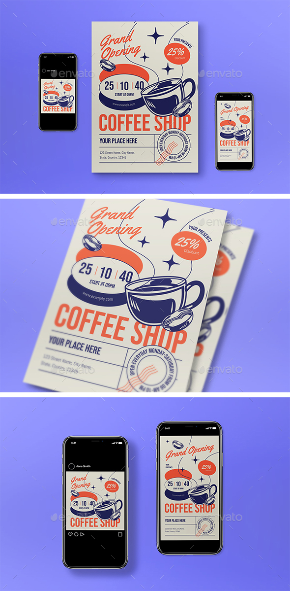 [DOWNLOAD]Blue Vintage Grand Opening Coffee Shop Flyer Se