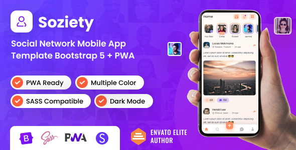 Soziety - Social Network Mobile App Template ( Bootstrap 5 + PWA )