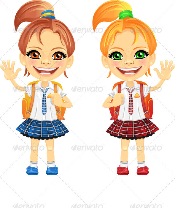 Vector chestnut and redhead cute schoolgirs - People Characters