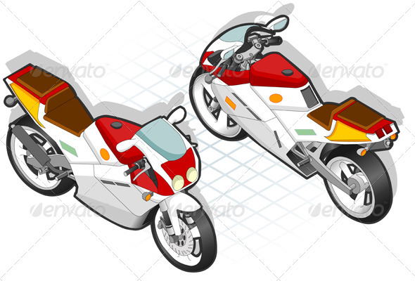 Isometric Mororcycle in Two Positions - Miscellaneous Vectors