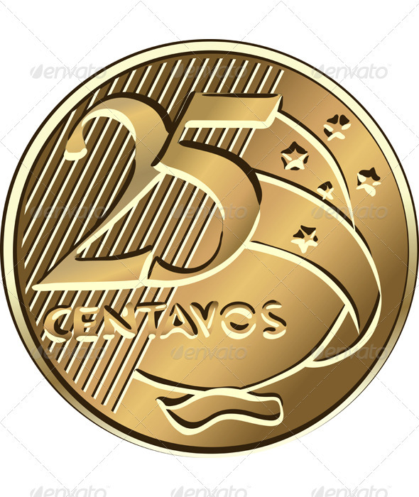 Vector Brazilian centavo coin twenty-five - Man-made Objects Objects