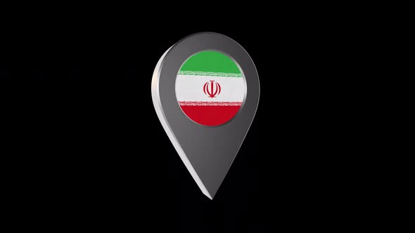 3d Animation Map Navigation Pointer With Iran Flag With Alpha Channel  - 2K alt