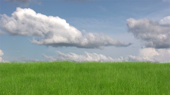 Blue Sky With White Clouds Over Green Grass