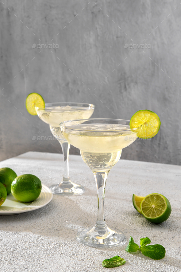 Margarita cocktail with lime and mint. Classic Margarita or Daiquiry Cocktail