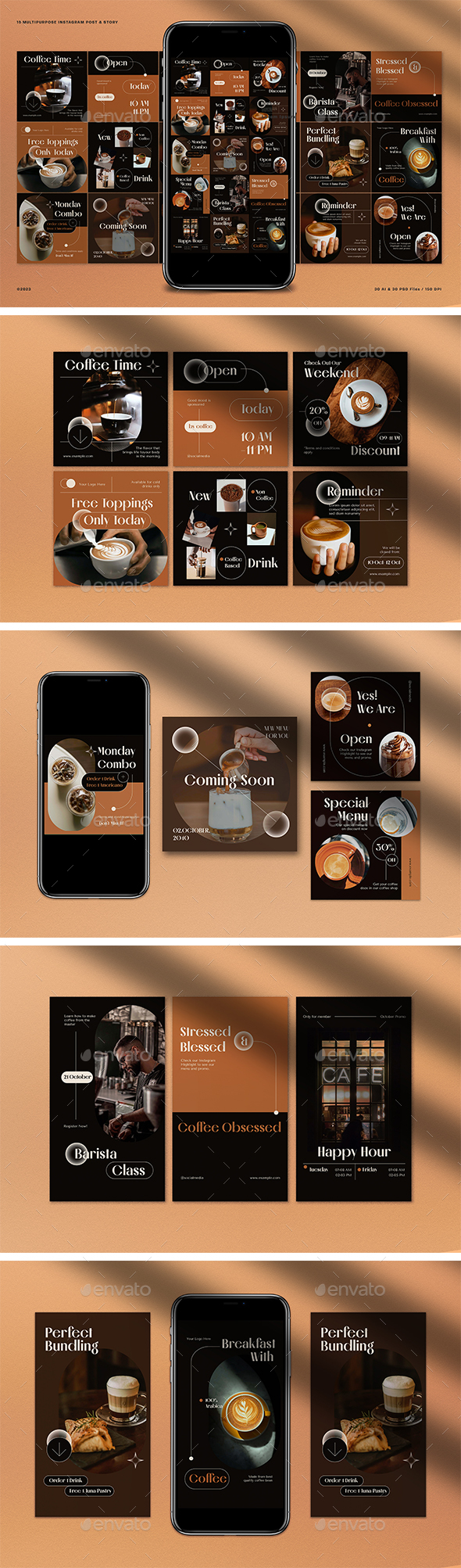 Black Minimalist Coffee Shop Instagram Pack