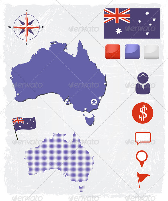 Australia Map Icons And Buttons Set - Travel Conceptual