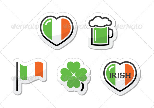 St Patricks Day icons - irish flag, clover, green - Miscellaneous Seasons/Holidays