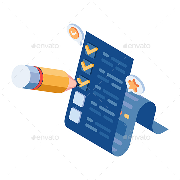 Isometric Pencil Tick Checkmark on To Do List