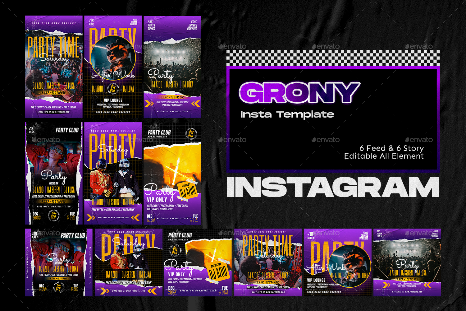 Grony Grony Club Party Instagram Template, Web Elements | GraphicRiver