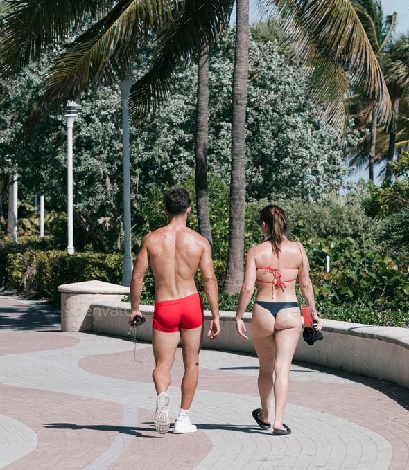 Young Woman Walking in Bathing Suit Stock Photo - Image of