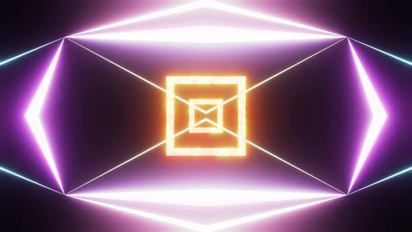 Shimmering Cube in neon laser beam background.