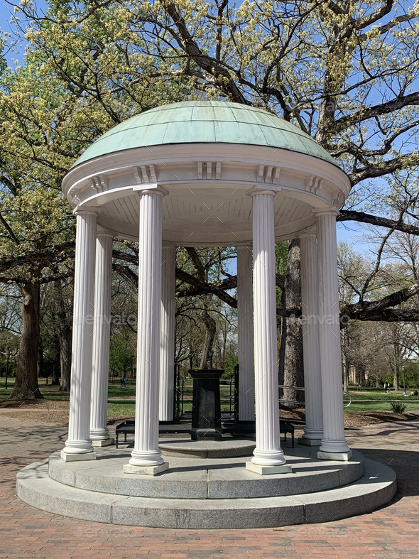 Vertical shot of the famous well on the campus of the University of North Carolina Chapel Hill