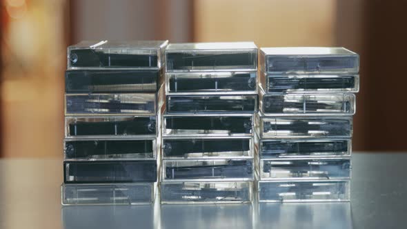 A shot of stacks of cassettes