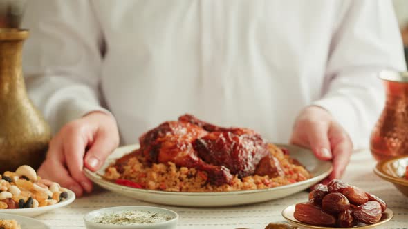 Kabsa Closeup Rice and Meat Dish Saudi Arabia National Traditional Food alt