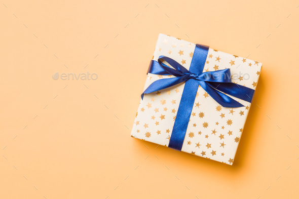 Christmas gift wrapping background, copy space. present box