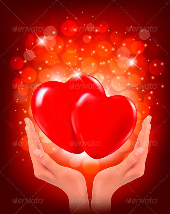 Valentines Day Background Hands Holding Two Hearts - Valentines Seasons/Holidays