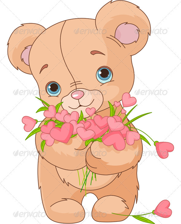 Teddy Bear Giving Hearts Bouquet - Valentines Seasons/Holidays