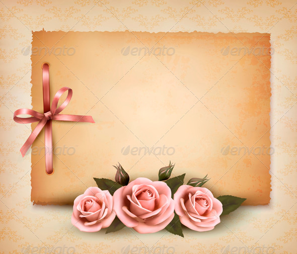Retro Background with Pink Roses - Retro Technology