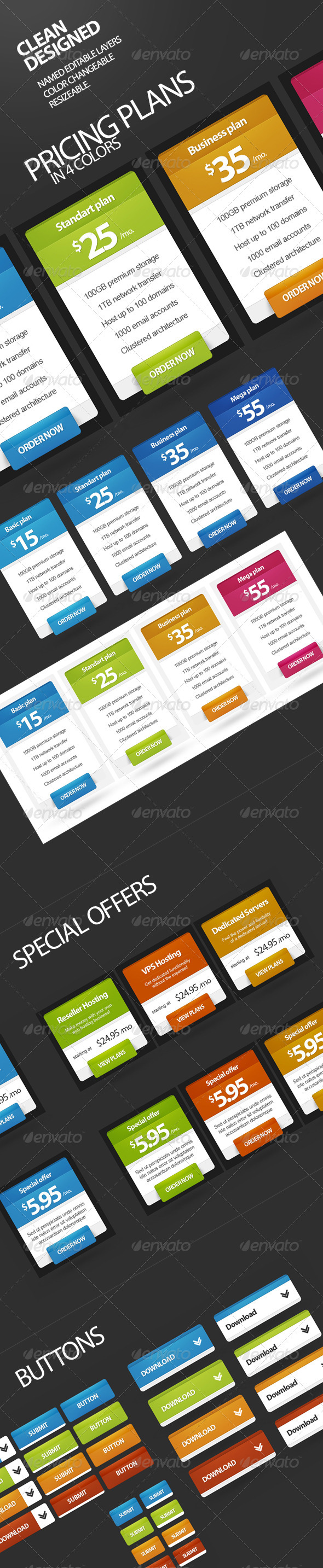 Pricing Plans, Buttons, Special Offer v2 - Tables Web Elements