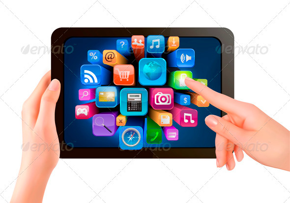 Hand Holding Touch Pad PC - Technology Conceptual