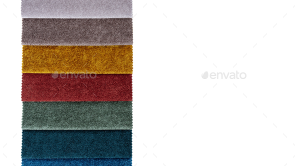 Multi Colored Set Of Upholstery Fabric Samples For Selection, Collection Of Textile Swatches