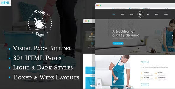 PrettyPress - Cleaning Service HTML Template with Builder