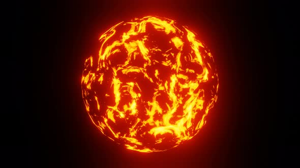 3D Looping Animation of Fiery Planet or Sun or Fireball with Lava