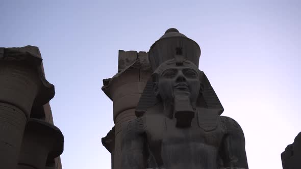 Karnak Temple Sculture Of Pharaoh In Evening Luxor Egypt Sky