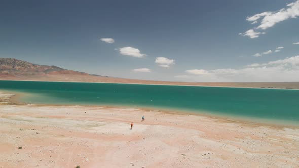 Aerial Shot of Bartogay Lake in Kazakhstan alt