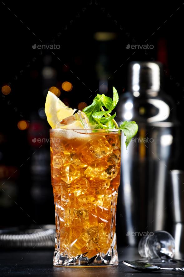 Boston tea alcoholic cocktail drink with rum, dry gin, vodka, tequila