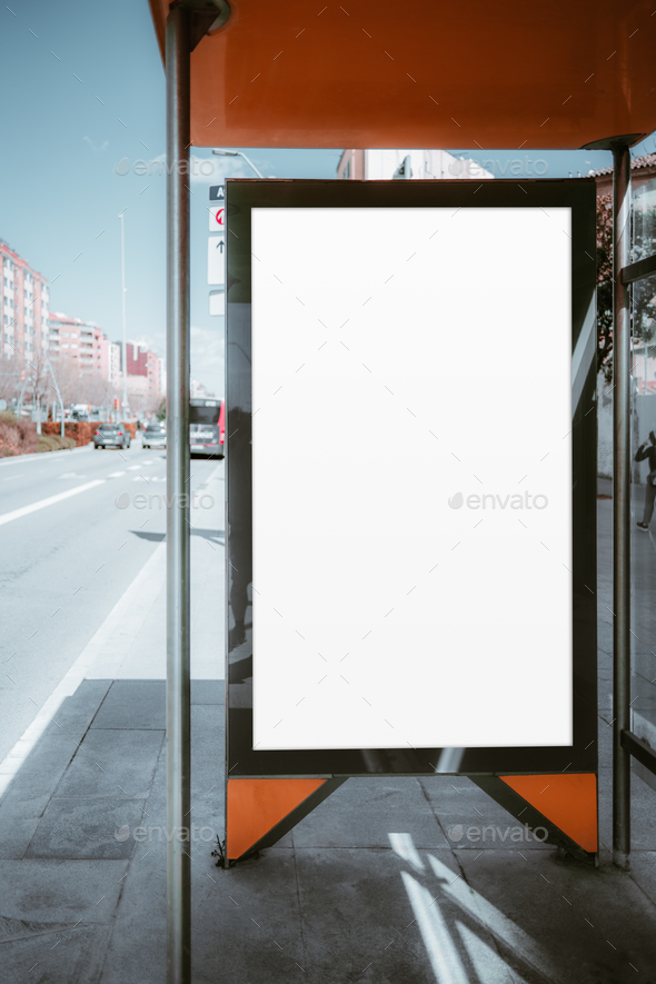 Barcelona Bus Stop Blank Mock-up