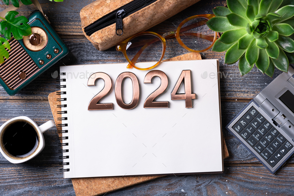 New Year Goals 2024 On Desk 2024 Goals List With Notebook Coffee Cup   DSC 3429 