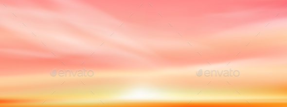Sunset sky in Autumn,Sunrise in Morning Dramatic twilight landscape,Horizon Sky banner Sunlight