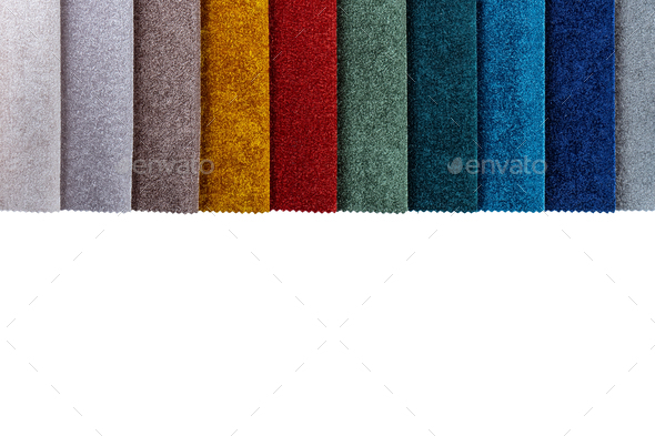Multi Colored Set Of Upholstery Fabric Samples For Selection, Collection Of  Textile Swatches Stock Photo by Kateryna_Maksymenko