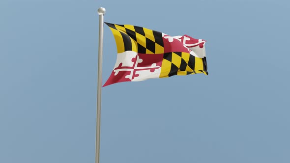 Maryland flag on flagpole. alt
