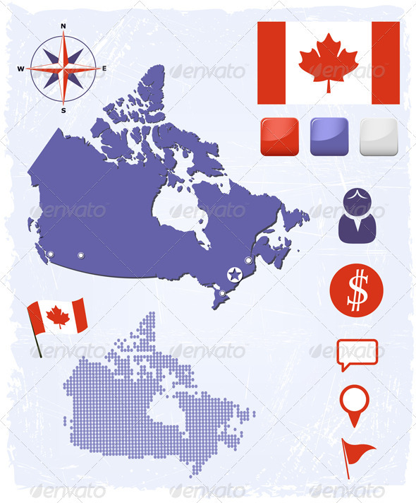 Canada Map Icons And Buttons Set - Travel Conceptual