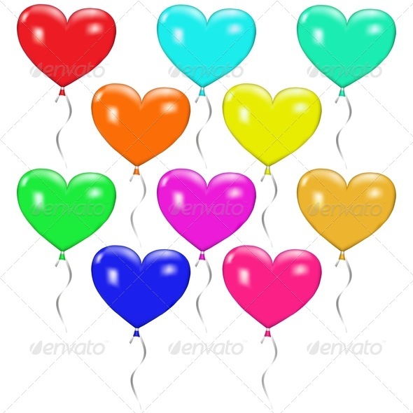 Set of Colorful Balloons in the Form of Hearts - Valentines Seasons/Holidays