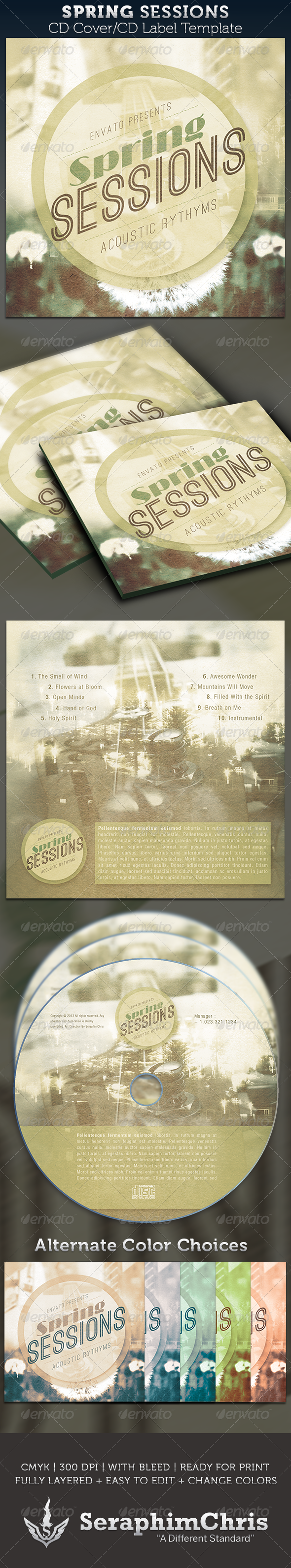 Spring Sessions CD Cover Artwork Template - CD & DVD Artwork Print Templates