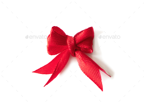 red satin gift ribbon bow, Stock image