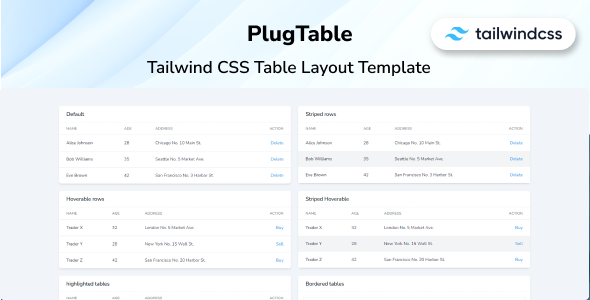 PlugTable - Tailwind CSS 3 Table Layout