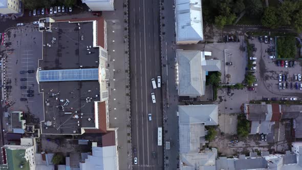 Aerial Vertical View Of Car Traffic On Tula City Avenue