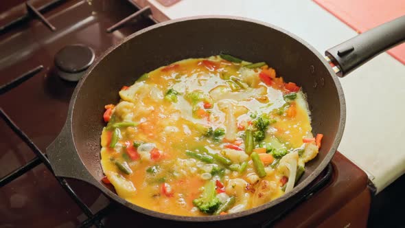 Vegetable Stew with Egg Boiling in a Frying Pan alt