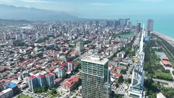 Aerial view of Europe square in Batumi downtown. Cityscape of Batumi city alt