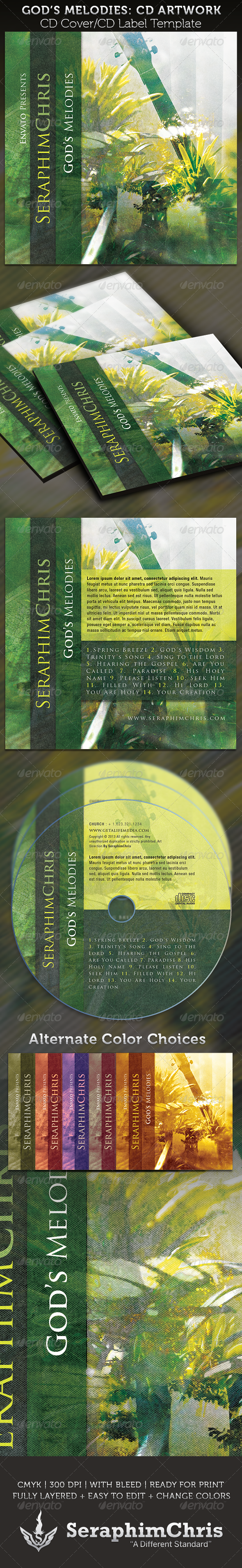 God's Melodies CD Cover Artwork Template - CD & DVD Artwork Print Templates