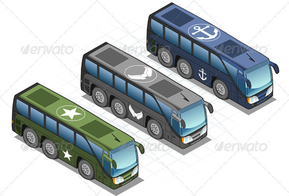 Isometric Set of Military Buses - Miscellaneous Vectors