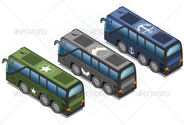 Isometric Set of Military Buses - Miscellaneous Vectors