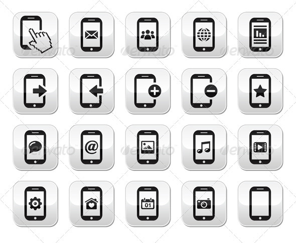 Smartphone / Mobile or Cell Phone Buttons Set - Communications Technology