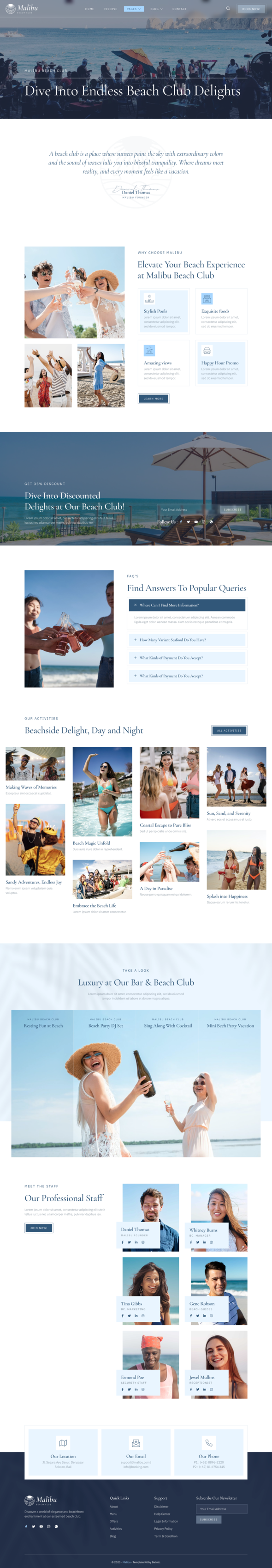 Malibu ? Beach Club & Lounge Bar Elementor Template Kit