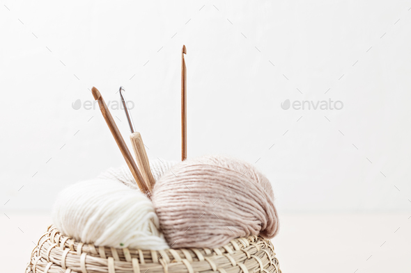 Sewing, knitting supplies and accessories for needlework in craft tool box  Stock Photo by OksaLy